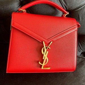 YSL Cassandra Mini Red top handle bag.